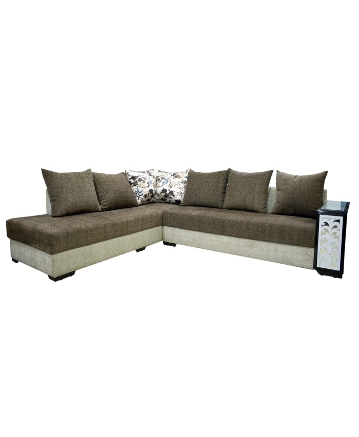 Combination Of Two Colour L-Shaped Sofa With Cushions